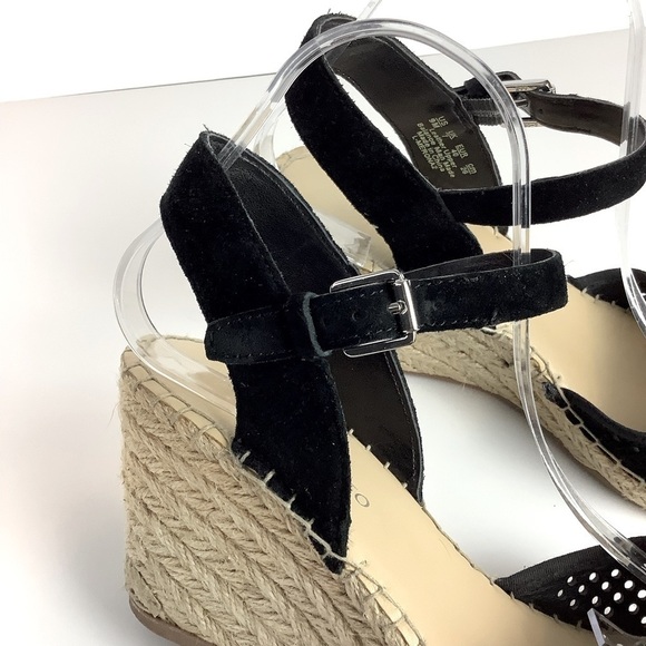 FRANCO SARTO LEATHER ESPADRILLES WEDGE BLACK 9 - Picture 8 of 12